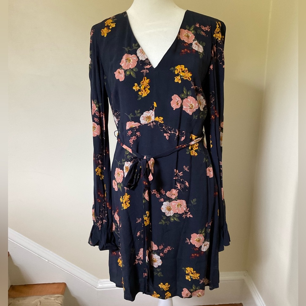 Sanctuary Blue Floral Long Sleeve V-Neck Dress